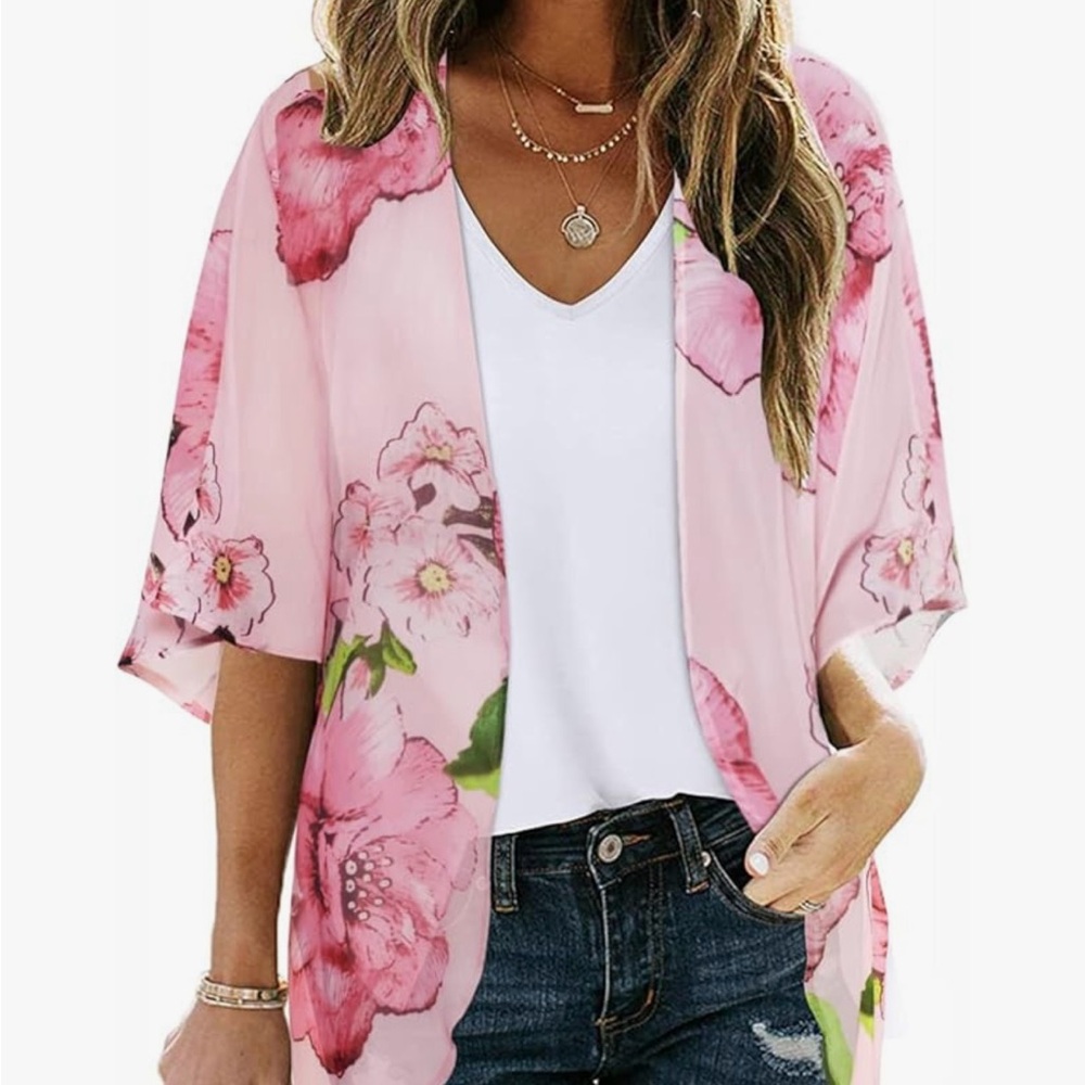 Floral Pink Kimono Cardigan fits sizes 18-22 and Lightweight